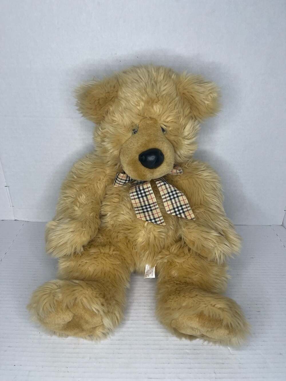 Vintage T.L. Toys 22-Inch Tan Plush Teddy Bear with Plaid Ribbon